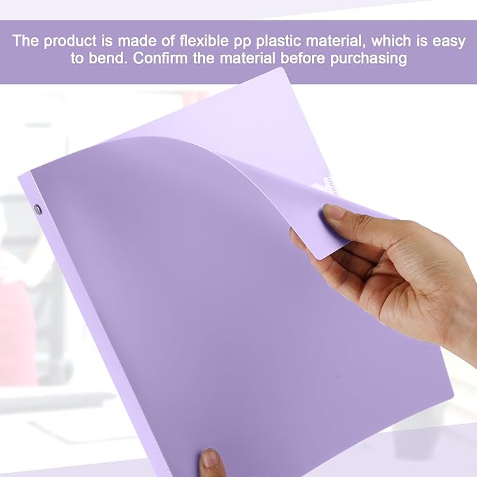 Henoyso 16 Pcs 3 Ring Binder 1/2'' Round Fits Letter Size 8. 5'' x 11'' Paper Plastic Flexible Binder Holds 100 Sheets with 1 Pockets Versatile Organizer for Office Home School (Light Purple)