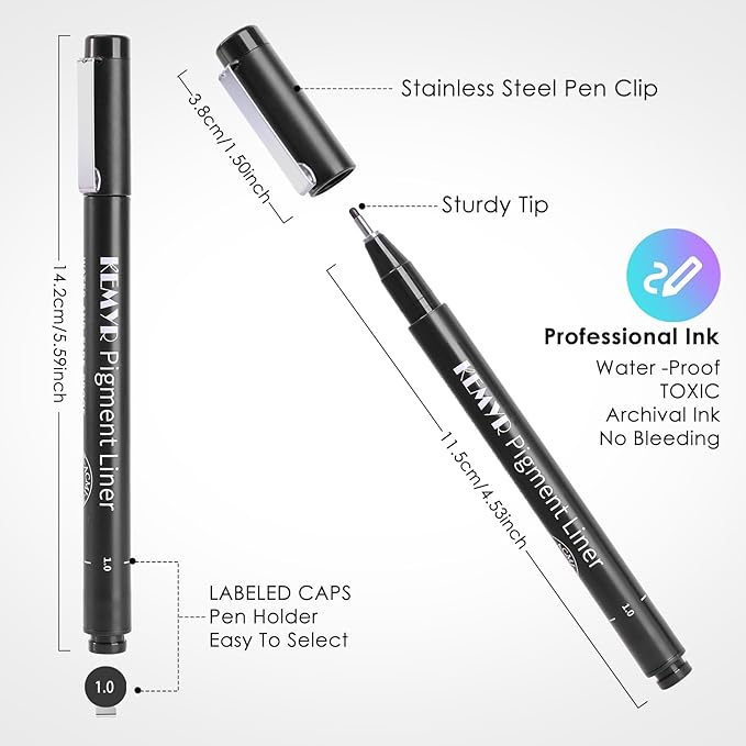 4 Micro Fine liner Drawing Art Pens Calligraphy Pens: 0.4mm Size Black Art supplies Waterproof Archival Black Ink Markers For Artists,Use for Professional Watercolor,Sketching