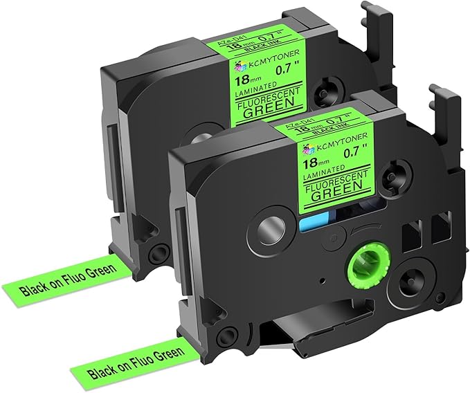 2 Pack Compatible for Ptouch TZe-D41 TZ-D41 TZe TZ Label Tape 18mm 0.7'' Laminated Black on Fluo Green Tape Label Maker Tape for PT-D600 PT-D610BT PT-D600VP PT-P710BT PT-P750W