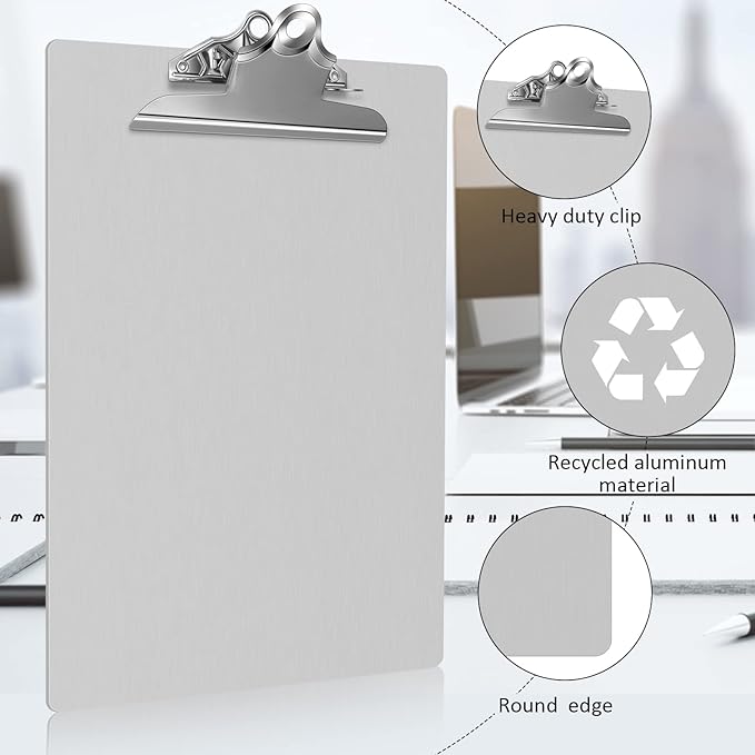 16 Pcs Metal Clipboard Heavy Duty Aluminum Clipboards 12 x 9 Inch Metal Clip Board with Low Profile Clip A4 Letter Size Document Holder for Office School Medical Jobsite Laboratory