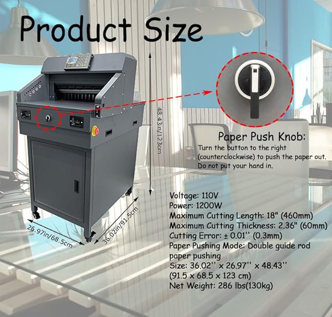 18in/46cm Width Electric Paper Cutter Guillotine Industrial Paper Trimmer with Program Control Heavy Duty Commercial Stack Cutter for Office/Printing