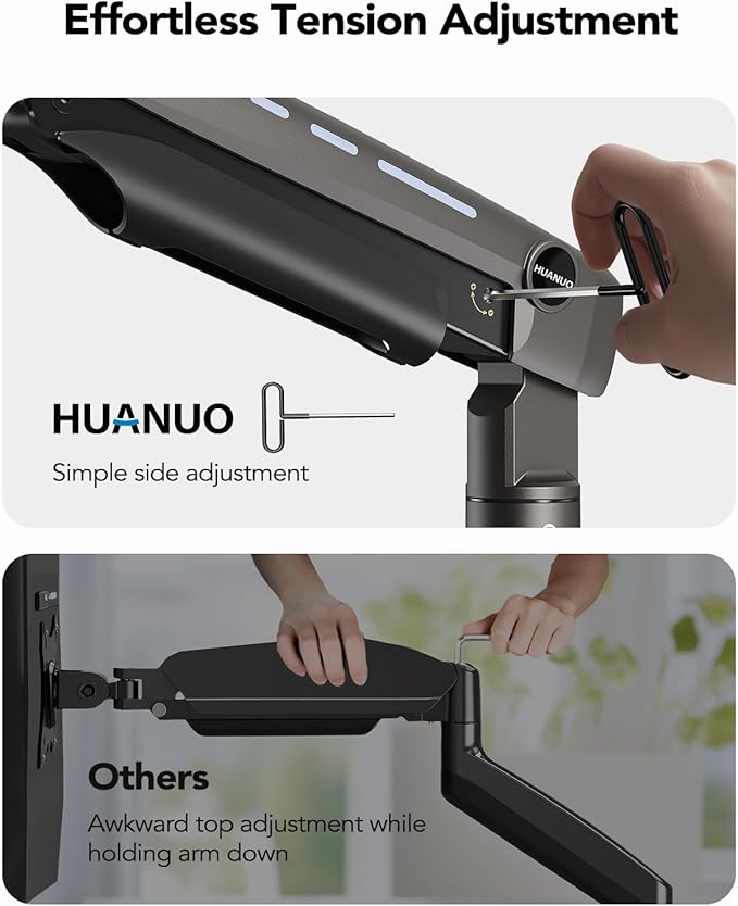HUANUO Heavy Duty Monitor Arm for Ultrawide Screens up to 49", Holds 40 lbs,Aluminum Ultrawide Screen Desk Mount,Fully Adjustable Single Monitor Mount with C-clamp, Grommet Base, Max VESA 100x100