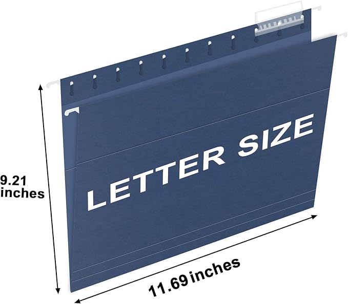 HERKKA Hanging File Folders, 60 Pack Reinforced Letter Size Hanging Folders, Designed for Bulky Files, Filing Cabinet, 1/5-Cut Adjustable Tabs (Blue)