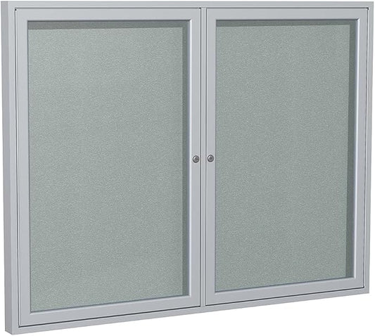 Ghent 36"x60" 2-Door Outdoor Enclosed Vinyl Bulletin Board, Shatter Resistant, with Lock, Satin Aluminum Frame - Silver (PA23660VX-193), Made in The USA