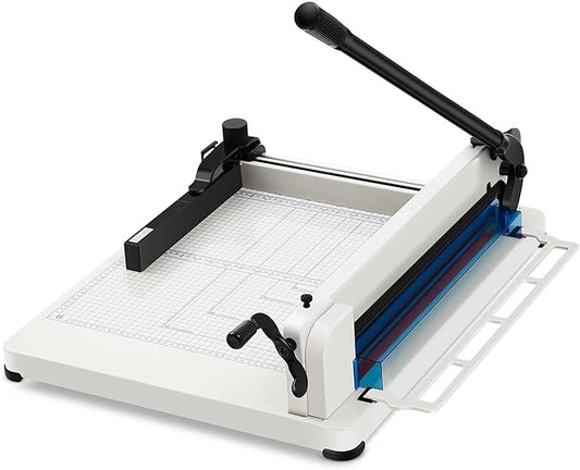 17 Inch A3 Guillotine Paper Cutter Heavy Duty Paper Cutter 400 Sheet Capacity Stack Cards Trimmer Steel Slicer with Metal Base for Cards Leather Office Home School (White)