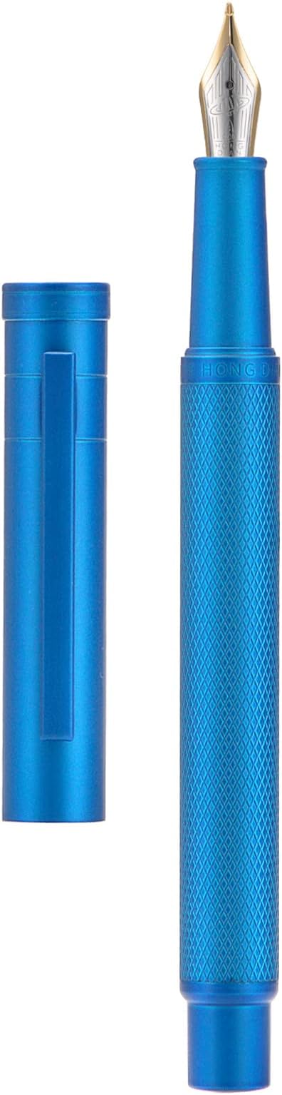 Hongdian 1851 Sky Blue Forest Fountain Pen Blade Nib Classic Design Calligraphy Pen with Converter and Metal Pen Case Set