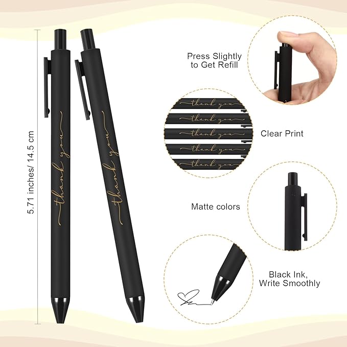 30pcs Thank You Pens Bulk Cute Multicolor Ballpoint Pen for Men Women Server Accessories Employee Holiday Appreciation Gifts for Teacher Office Back to School Party Favor (Black)
