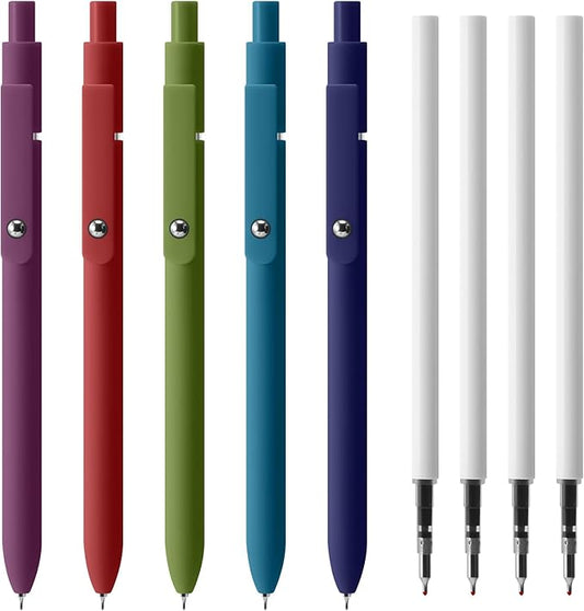 Gel Pen-5 Pieces/Carton, Pen 0.5 Mm Black Ink, Comes With 4 Interchangeable Original Black Refills, This Cute Pens Or Daily Use In School, Office Or Home (Retro Gel Pens)