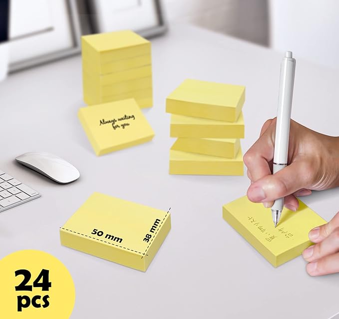 24 Pads Mini Sticky Notes,2 x 1.5 Sticky Notes Small,2400pcs Notes Pads,Strong Self-Adhesive Notes,Yellow Bulk Tiny Pads Easy to Post Notes for Office Supplies,School,Daily Life(100 Sheets/Pad)