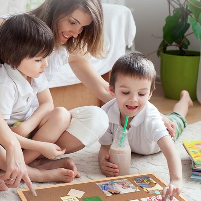 2 Pack 16” x 24” Cork Boards for Walls with Wooden Frame, Double Sided Office Board for Wall Organizer, Bulletins Board Decorative Hanging Pin Board for School, Home & Office, Memo Board