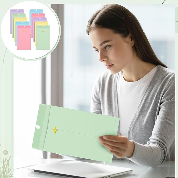 Geyee 100 Pcs Clasp Manilla Envelopes 6 x 9 Inch Gummed Colored Envelopes for Storing or Mailing for Home Office Business Supplies(Colorful)