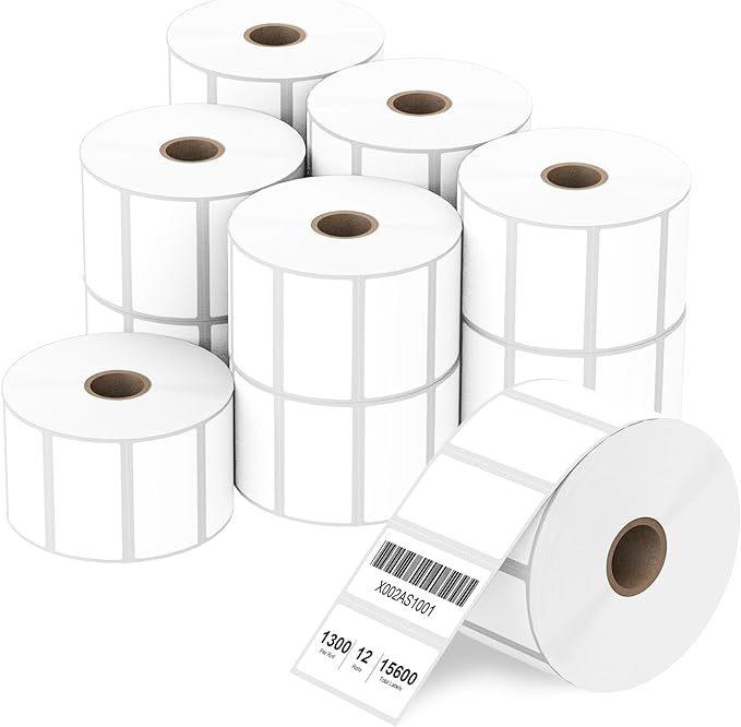 2" x 1" Direct Thermal Label, Paper for Barcodes Postage Address Perforated & Compatible with Rollo, Zebra, Munbyn, Nelko Printers(12 Rolls, 1300 Labels/Roll)