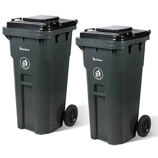 32 Gallon Trash Can with Wheels Rollout, Commercial Outdoor Trash Can Heavy-Duty Outside Garbage Can with Wheels, Gray 2 Pack