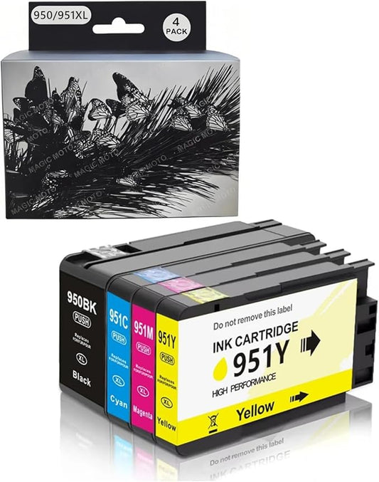 4 Pack 950XL 951XL Ink Cartridges Combo Pack Replacement for HP 950 951 Ink Cartridges for HP OfficeJet Pro 8100 8110 8600 8610 8615 8616 8620 8625 8630 8640 8660 251DW 276DW 271DW, (BK, C, M, Y)
