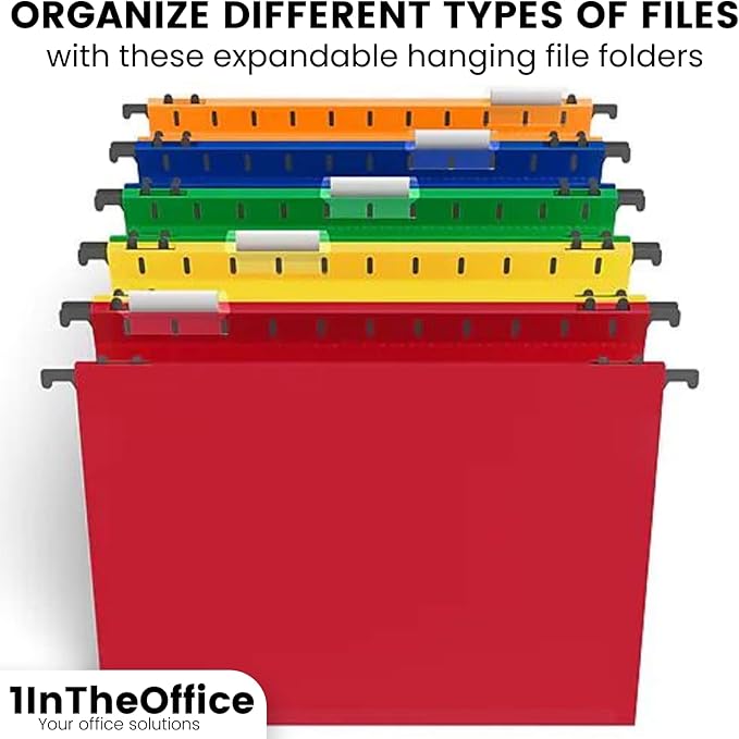 1InTheOffice Hanging File Folder, Hanging File Pocket, Expandable Hanging File Folder, Letter Size, Assorted Color, 5 Pack