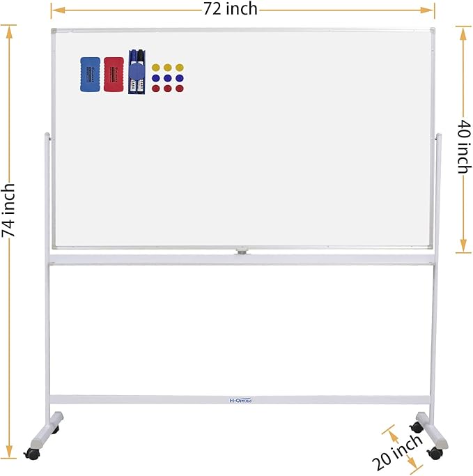 H-Qprobd Mobile Whiteboard 72"x40" Magnetic Dry Erase Board with Stand Double-Sided Rolling Whiteboard for Office, Home & School