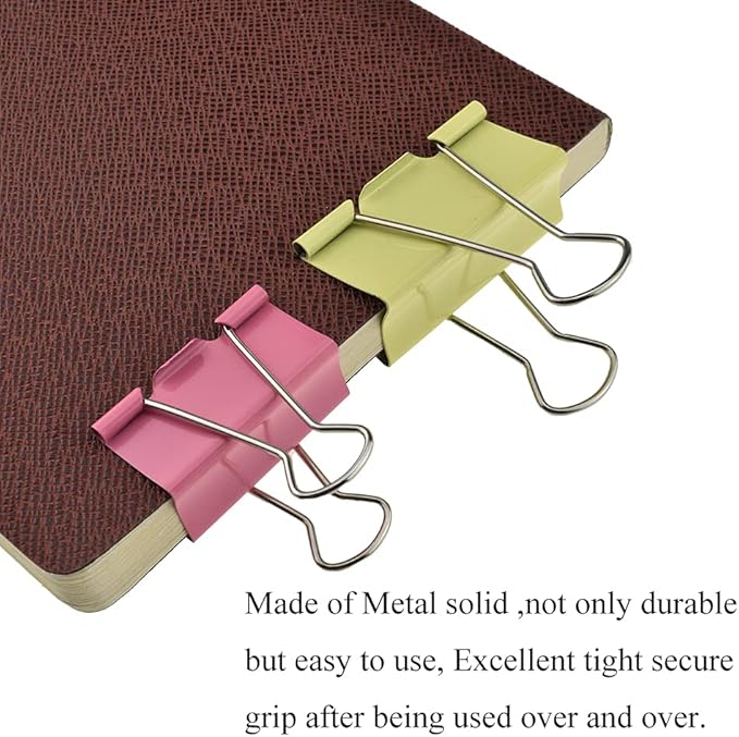 HAHIYO Binder Clips Paper Clamps Spring Steel Sturdy Large 1.97 inches Width 0.59 Inch Capacity No Sharp Edges Heavy Duty Tight Grip Reusable Color Metal Bright Finish for Home Office School 17 Pack