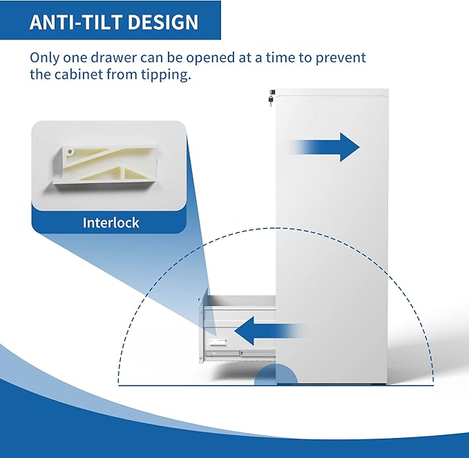 4 Drawer File Cabinet with Lock, Vertical File Cabinet with Lock, Locking File Cabinet Hanging Files for A4/ Legal/Letter,White