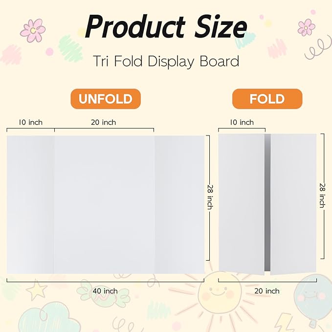 4 Pack Trifold Poster Board, 28x40 Inches White Presentation Board, Portable Display Board for Science Fair, School DIY Project and Business Exhibitions
