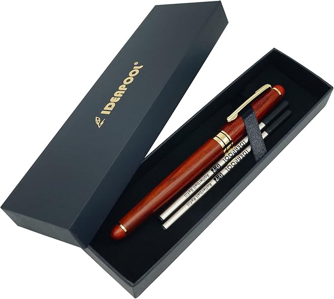 Genuine Rosewood Ballpoint Pen Writing Set - Extra 2 Black Refills - Elegant Fancy Nice Gift Wooden Pen Set for Signature Executive Business Journaling