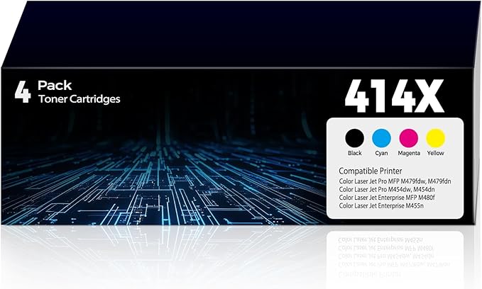 414X Toner Cartridges 4 Pack High Yield Replacement for HP 414X HP414X 414A for Color Laser Jet Pro MFP M479fdw M454dw M479fdn M454dn MFP M480f M455dn Toner, W2020X Black & Color Toner with Chip