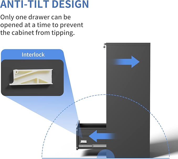 4 Drawer File Cabinet with Lock, Vertical File Cabinet with Lock, Locking File Cabinet Hanging Files for A4/ Legal/Letter, Require Assembly, Black