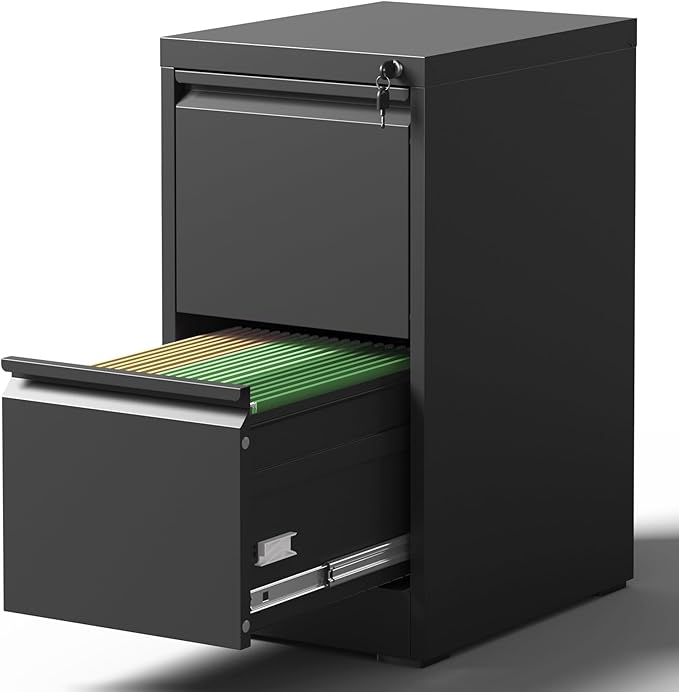 2 Drawer File Cabinet with Lock, Vertical File Cabinet with Lock, Locking File Cabinet Hanging Files for A4/ Legal/Letter,White