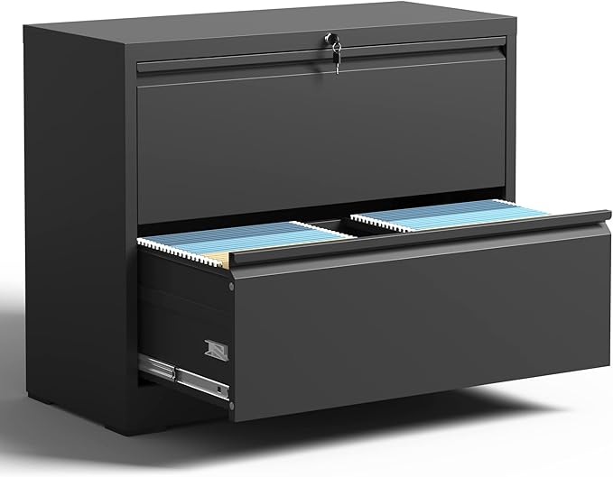 2 Drawer Lateral File Cabinet, Metal File Cabinets for Home Office Legal/Letter A4 Size, File Cabinet with 2 Drawer Storage Cabinet, Require Assembly, Black