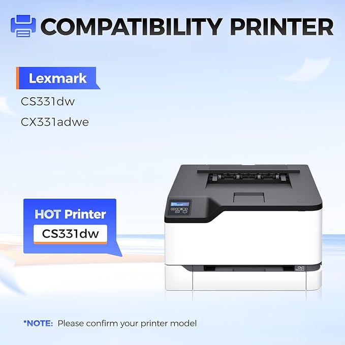 20N1HK0 20N1HC0 20N1HM0 20N1HY0 Toner Cartridge Set（4-Pack with chip） High Yield Replacement Compatible for Lexmark Color CS331dw CS431dw CX331adwe CX431adw Laser Printer（Black Cyan Magenta Yellow）