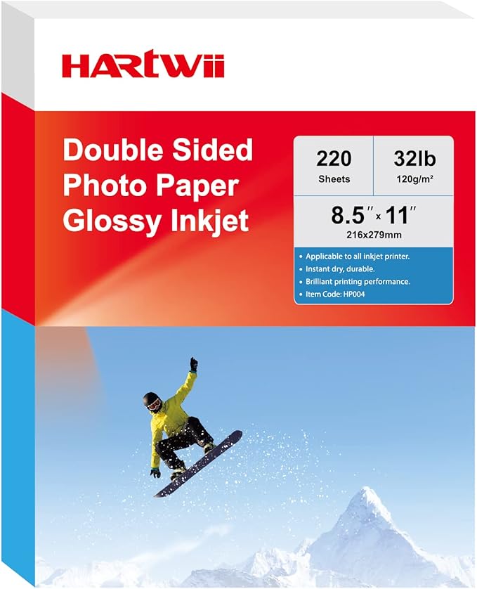 220 Pack Double Sided Photo Paper Glossy Inkjet 8.5x11 32lb 120gsm A4 Letter Size for All Dye Ink Printers