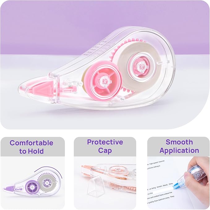 12 Pcs Colorful Core Correction Tape, 18.04 Ft White Wrong Out Tear-Resistant Bulk, Instant Corrections Easy To Use Applicator for School, Office, Note Taking, Journal (Tape Width 0.2 in)