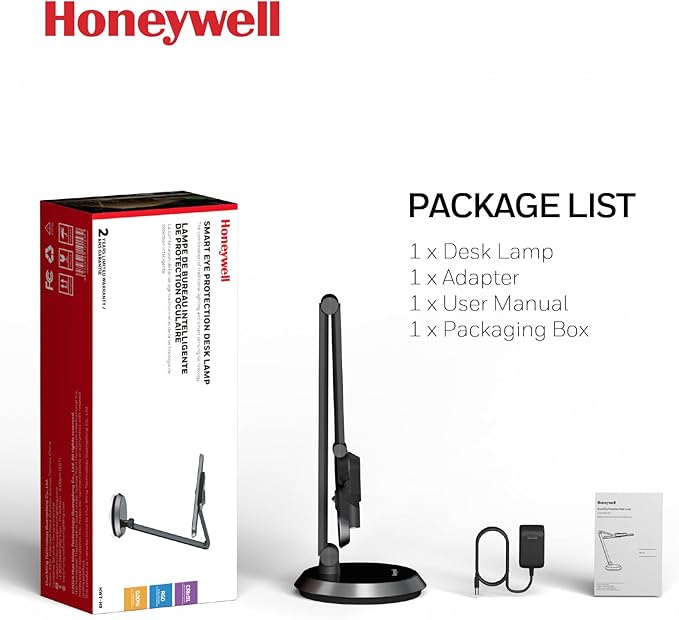 Honeywell Desk Lamp for Home Office, H9 Sunturalux™ Eye-Caring LED Desk Light, 1000LM Dimmable Desk Lamp with Timer and Auto-Sensing, Adjustable Desk Reading Light or Study, Cumputer, Architect