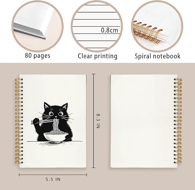 Funny Cat Ramen Notebook Journal, Funny Cute Ramen Gifts, Cat Lover Gifts for Women Men, Black Cat Gifts for Girls, Cat Ramen Noodle Notepad for School Supplies 5.5x8.3 Inch