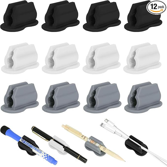 12PCS Pen Holder for Desk, Upgraded Adhesive Pen Pencil Holder for Desk Wall Clipboard Car Silicone Pens Markers Pencils Organizer Teacher Supplies Office Supplies (12PCS Multicolor)