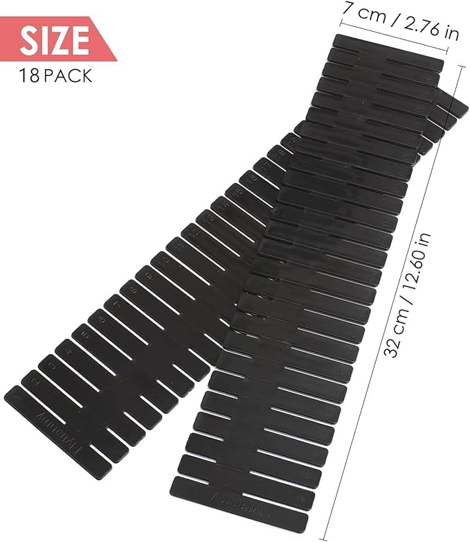 18Pcs Drawer Dividers, Adjustable Drawer Organizer for Socks, Underwear, Makeup, Can Help Tidy Kitchen, Bedroom, Dresser Black
