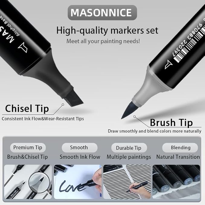 Gray Grey Alcohol Markers Brush Tip, 20pc Cool Warm Grey Markers Set for Adults Artist Coloring Book Shading Layering Drawing Sketching Brush Chisel Tips Gifts