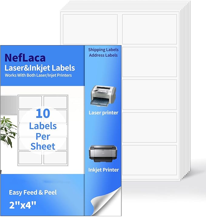 2"x4" Shipping Address Labels, 10-UP Blank Mailing Labels, White Self-Adhesive Customized Stickers for Inkjet and Laser Printer [2000 Sheet, 20000 Labels]