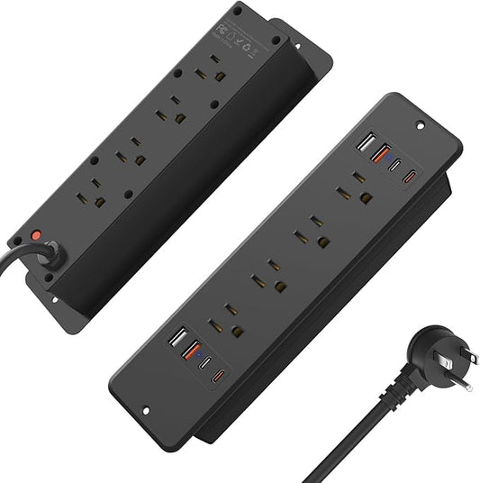 HHSOET 8 Outlet Recessed Power Strip, 30W Fast Charging Furniture Power Outlet USB C, Flush Mount Surge Protection Socket with 4 USB-A and 4 USB-C, 10ft Power Cord. (Black)
