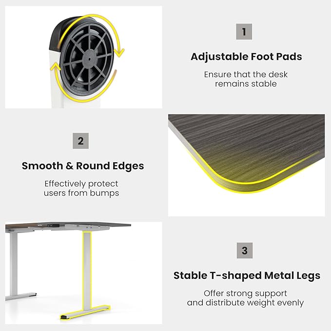 GOFLAME Height Adjustable Electric Standing Desk, 55 x 28 Inch Sit Stand Up Electric Desk with Headphone Hook, Ergonomic Standing Workstation, Electric Standing Desk with Metal Frame, Grey