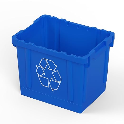 14 Gallon Rectangular Blue Recycling Bin | Inside Outside Curbside | Stackable Box for Paper Plastic