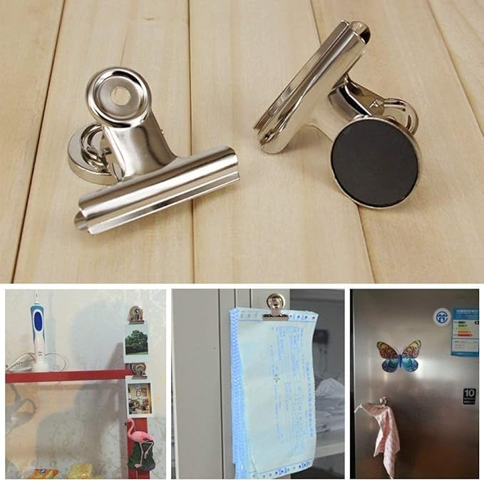 Grtard 60pack Magnetic Clips Heavy Duty, Silver Magnet Clips for Fridge, Refrigerator Magnets, Strong Magnetic Clip,Scratch Free Magnets with Clip for Refrigerator, Whiteboard, Classroom, Locker