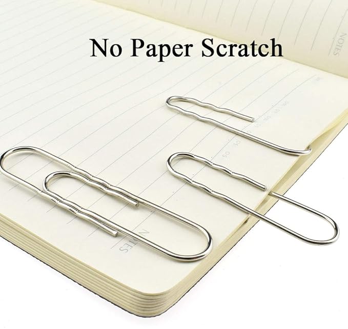 HAHIYO Paperclips Nonskid New Upgrade No Paper Scratch Large 3” Length Paper Clips with Curve Non Skid Heavy Duty Tight Grip Thick Rust Proof Reusable Metal Bright Silver for Home Office 30 Pack