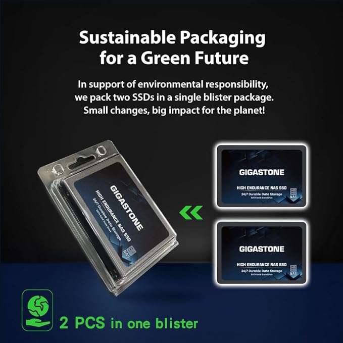 Gigastone 1TB NAS SSD Drive (2-Pack) 24/7 Durable TLC High Endurance RAID Data Storage Network Attached Storage 2.5" SATA Internal Solid State Hard Drives