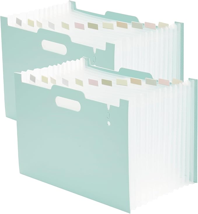 2-Piece Accordion Folder Manager, 12 Grid Expansion Pages, Upright and Open Portable Monthly Bill and Receipt Managers, Color Labels, School, Home, and Office letterhead/A4 Size Green