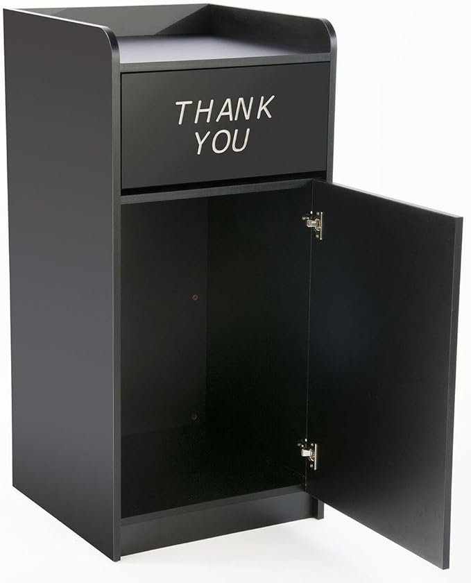 36 Gallon Restaurant Fast Food Trash Bin, Receptacle with Door, Tray Holder (Black Melamine)