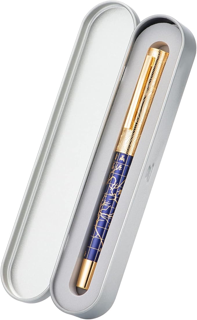 Hongdian 8041 Qinghai-Tibet Plateau Souvenir Fountain Pen, Iridum Extra Fine Golden Nib with Metal Pen Box Set