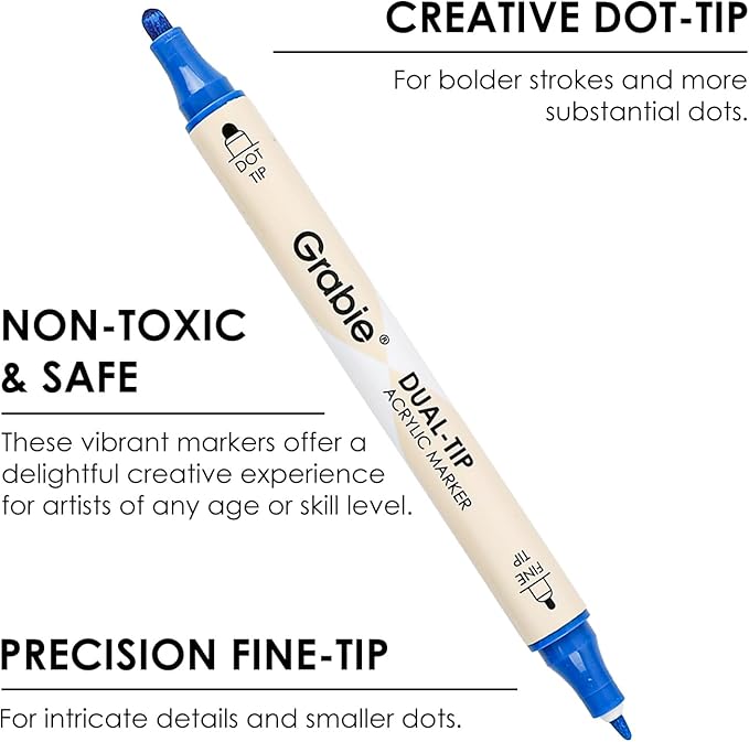 Grabie 36 Dual Tip Acrylic Paint Markers, Acrylic Paint Pens, Fabric Markers for Fabric, Canvas, Rock, Glass, Wood, Paper, DIY, Canvas DIY Art Supplies Kit