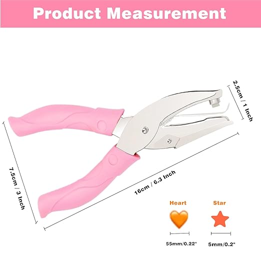 2 Pieces Metal Handheld Hole Paper Punches, Heart and Star Shape Single Hole Paper Punch with Pink Soft Grip Handles, Tag Puncher Set for DIY Craft Tags, Clothing Tickets, Scrapbook Tools