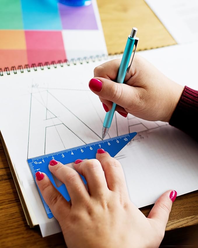 Honagu Triangular Ruler Set, 4+1Pieces Aluminum Alloy Ruler, Metal Drafting Ruler, Geometric Protractor for Students, School Office Supplies (Sky blue, 20cm)