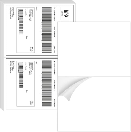Half Sheet Shipping Labels - 50 Counts, 8.5” x 5.5” Self Adhesive Shipping Label White Internet Mailing Labels 2 Per Page, Laser & Inkjet Printer Compatible [25 Sheets 8.5” x 11”]